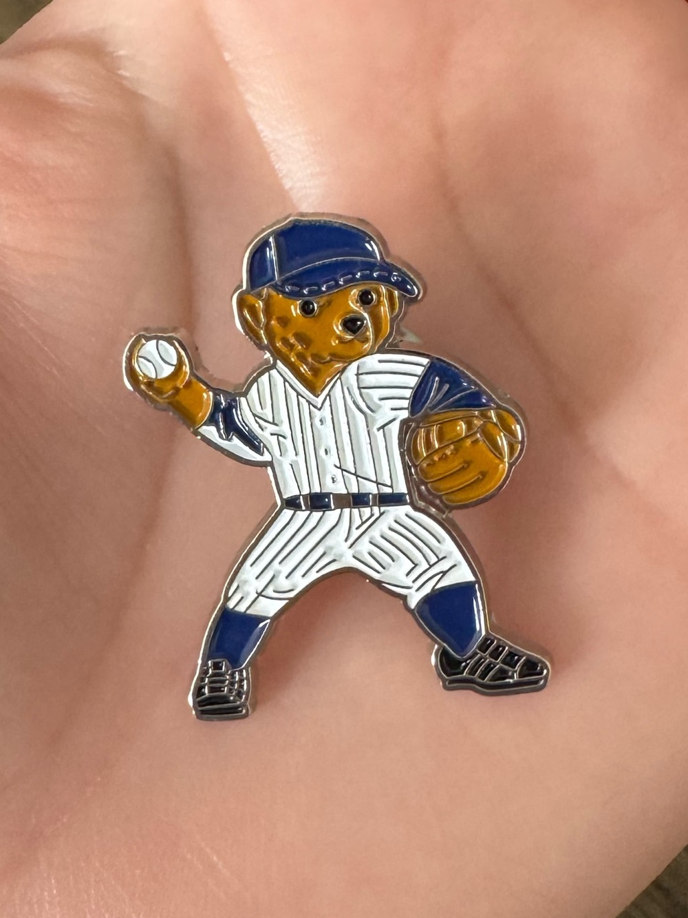 Baseball Polo Bear Enamel Pin - White & Navy